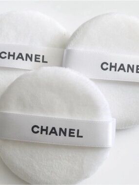 CHANEL Velour Powder Puff Set of 3 White Makeup Puffs NEW